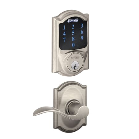 A large image of the Schlage FBE469-CAM-ACC-CAM Satin Nickel
