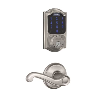 A large image of the Schlage FBE469-CAM-FLA Satin Nickel