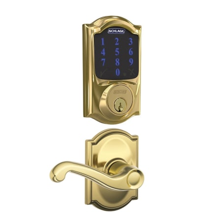 A large image of the Schlage FBE469-CAM-FLA-CAM Polished Brass