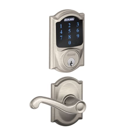 A large image of the Schlage FBE469-CAM-FLA-CAM Satin Nickel