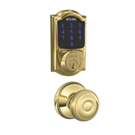 A large image of the Schlage FBE469-CAM-GEO Polished Brass