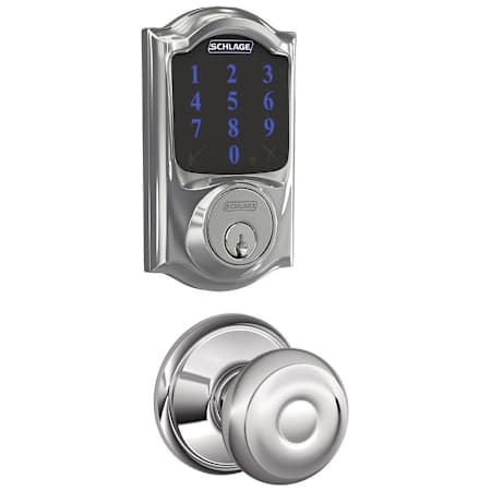 A large image of the Schlage FBE469-CAM-GEO Polished Chrome