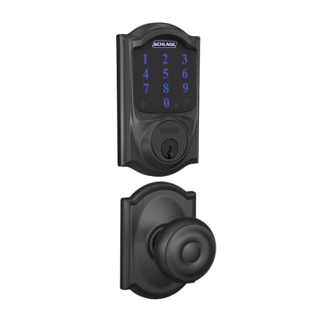 A large image of the Schlage FBE469-CAM-GEO-CAM Matte Black