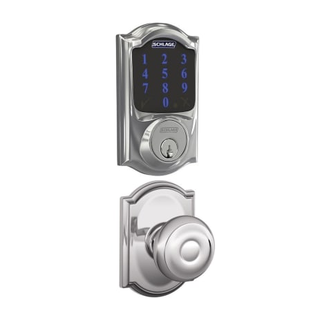 A large image of the Schlage FBE469-CAM-GEO-CAM Polished Chrome