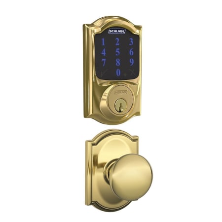A large image of the Schlage FBE469-CAM-PLY-CAM Polished Brass