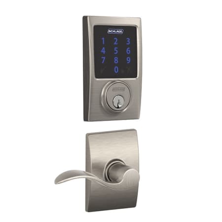 A large image of the Schlage FBE469-CEN-ACC-CEN Satin Nickel