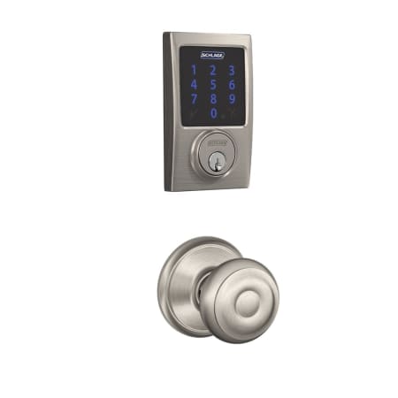 A large image of the Schlage FBE469-CEN-GEO Satin Nickel