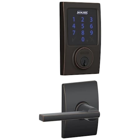 A large image of the Schlage FBE469-CEN-LAT-CEN Aged Bronze