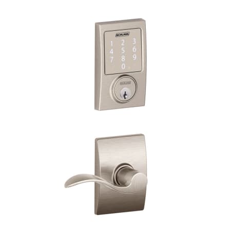 A large image of the Schlage FBE479-CEN-ACC-CEN Satin Nickel