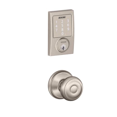 A large image of the Schlage FBE479-CEN-GEO Satin Nickel
