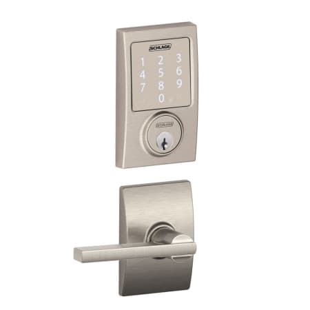 A large image of the Schlage FBE479-CEN-LAT-CEN Satin Nickel