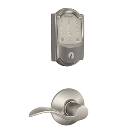 A large image of the Schlage FBE489WB-CAM-ACC Satin Nickel