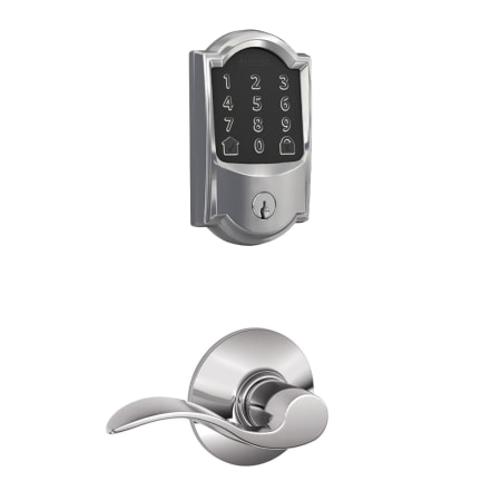 A large image of the Schlage FBE489WB-CAM-ACC Polished Chrome