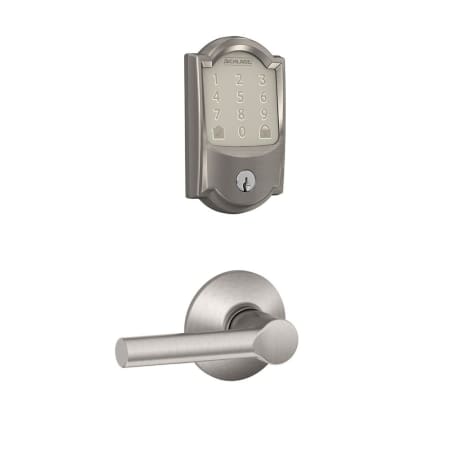 A large image of the Schlage FBE489-CAM-BRW Satin Nickel