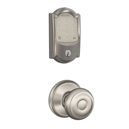 A large image of the Schlage FBE489WB-CAM-GEO Satin Nickel