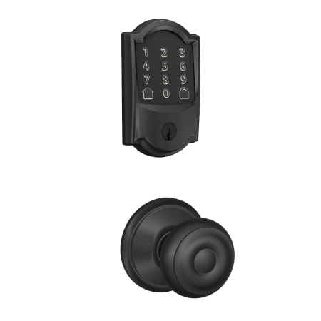 A large image of the Schlage FBE489WB-CAM-GEO Matte Black