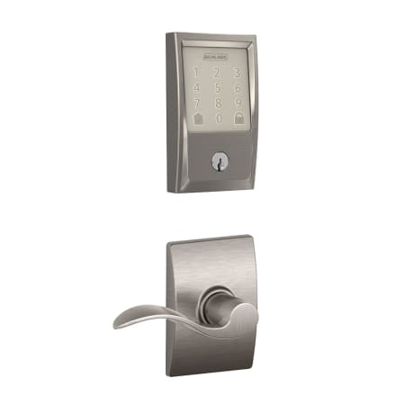 A large image of the Schlage FBE489-CEN-ACC-CEN Satin Nickel