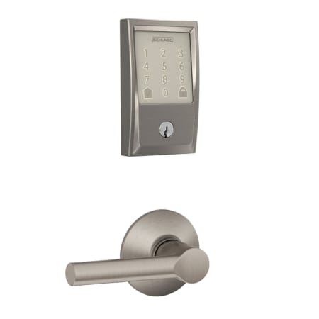 A large image of the Schlage FBE489WB-CEN-BRW Satin Nickel