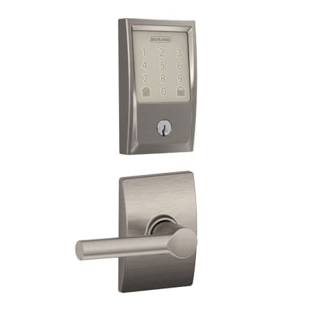A large image of the Schlage FBE489WB-CEN-BRW-CEN Satin Nickel