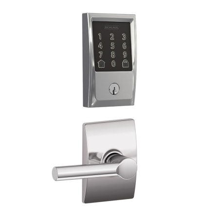 A large image of the Schlage FBE489WB-CEN-BRW-CEN Polished Chrome