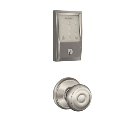 A large image of the Schlage FBE489-CEN-GEO Satin Nickel