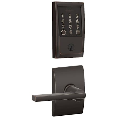 A large image of the Schlage FBE489-CEN-LAT-CEN Aged Bronze