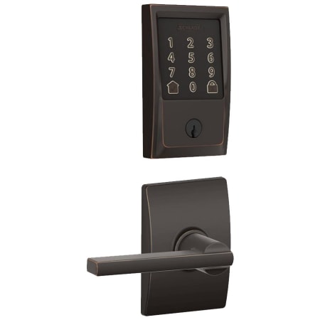 A large image of the Schlage FBE489-CEN-LAT-CEN Aged Bronze