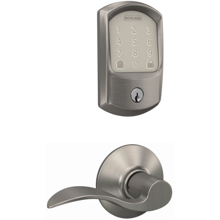 A large image of the Schlage FBE489WB-GRW-ACC Satin Nickel