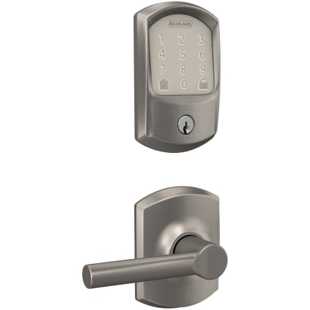 A large image of the Schlage FBE489WB-GRW-BRW-GRW Satin Nickel