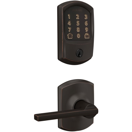 A large image of the Schlage FBE489WB-GRW-LAT-GRW Aged Bronze
