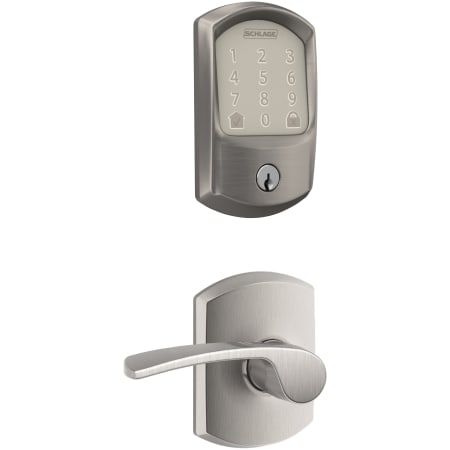 A large image of the Schlage FBE489WB-GRW-MER-GRW Satin Nickel