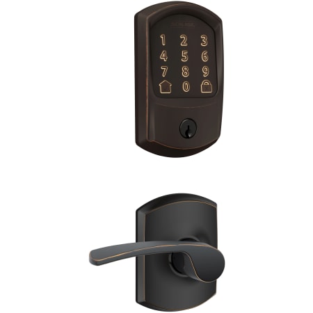 A large image of the Schlage FBE489WB-GRW-MER-GRW Aged Bronze