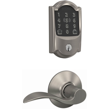 A large image of the Schlage FBE499WB-CAM-ACC Satin Nickel
