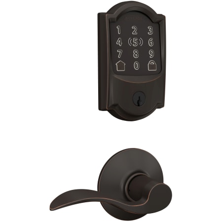 A large image of the Schlage FBE499WB-CAM-ACC Aged Bronze