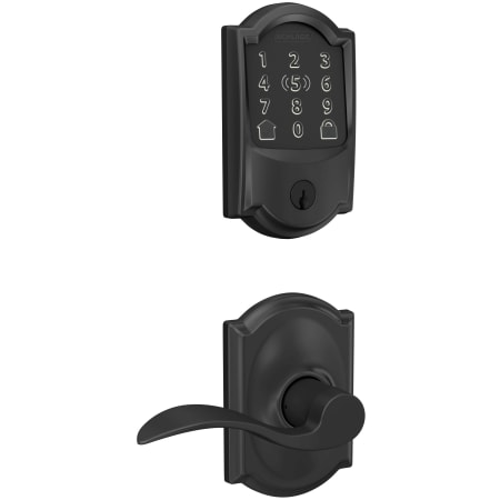 A large image of the Schlage FBE499WB-CAM-ACC-CAM Matte Black