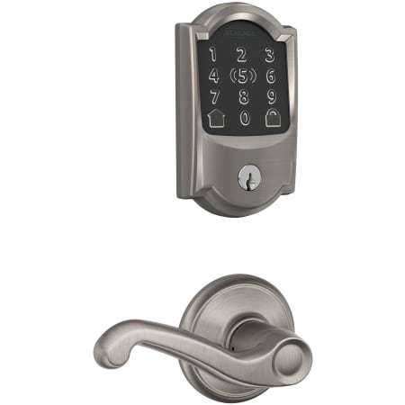 A large image of the Schlage FBE499WB-CAM-FLA Satin Nickel