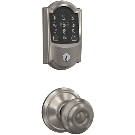 A large image of the Schlage FBE499WB-CAM-GEO Satin Nickel