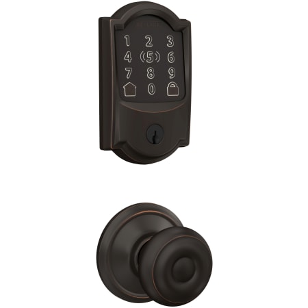 A large image of the Schlage FBE499WB-CAM-GEO Aged Bronze