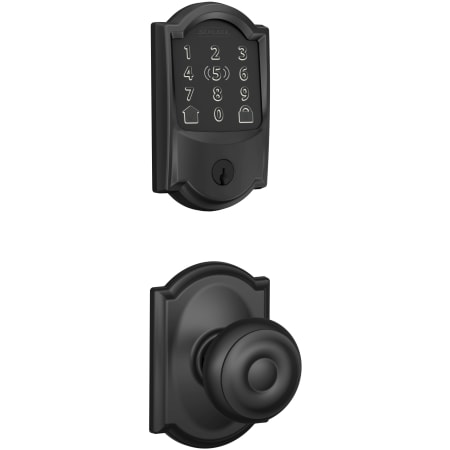 A large image of the Schlage FBE499WB-CAM-GEO-CAM Matte Black