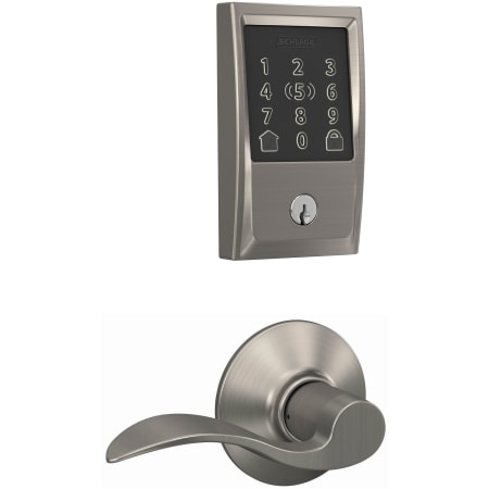 A large image of the Schlage FBE499WB-CEN-ACC Satin Nickel