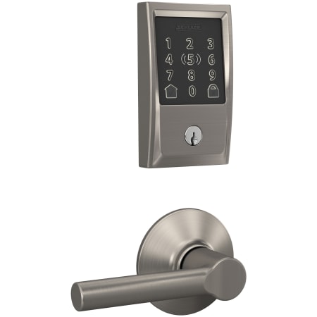 A large image of the Schlage FBE499WB-CEN-BRW Satin Nickel