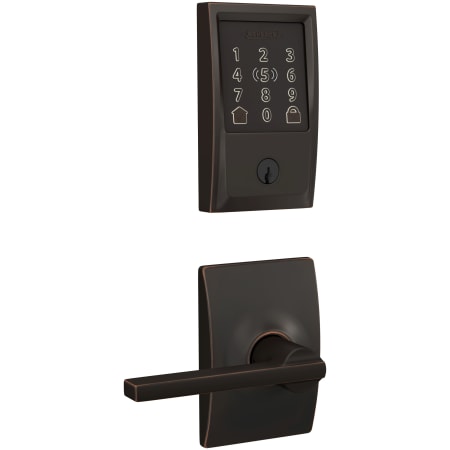 A large image of the Schlage FBE499WB-CEN-LAT-CEN Aged Bronze