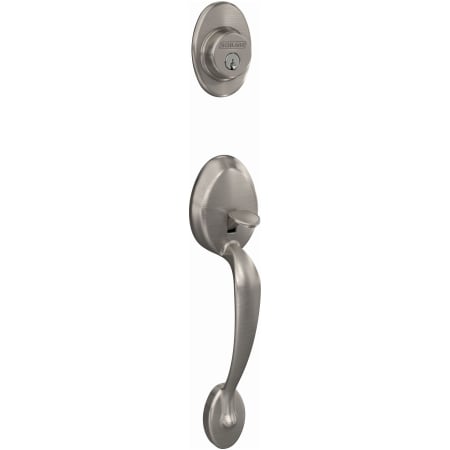 A large image of the Schlage FC58-PLY Schlage-FC58-PLY-Satin Nickel Angled Left View
