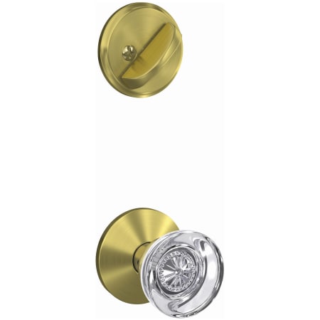 A large image of the Schlage FC59-HOB-KIN Schlage-FC59-HOB-KIN-Satin Brass Angled Left View