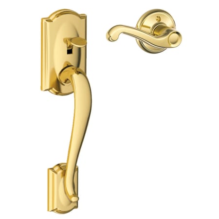 A large image of the Schlage FE285-CAM-FLA-RH Polished Brass