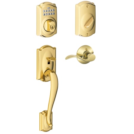 A large image of the Schlage FE365-CAM-ACC-RH Lifetime Polished Brass