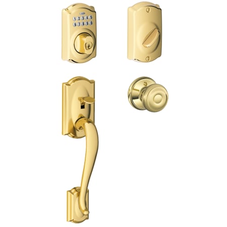 A large image of the Schlage FE365-CAM-GEO Lifetime Polished Brass
