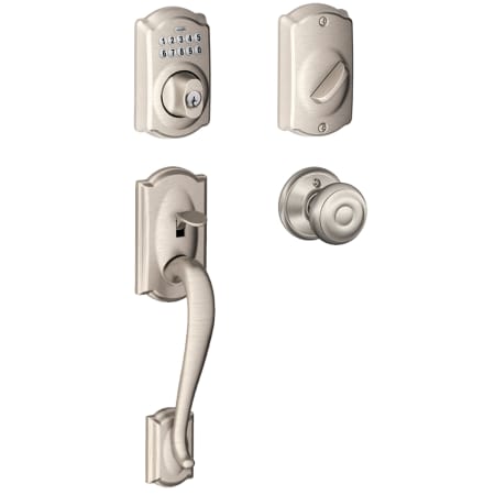 A large image of the Schlage FE365-CAM-GEO Satin Nickel