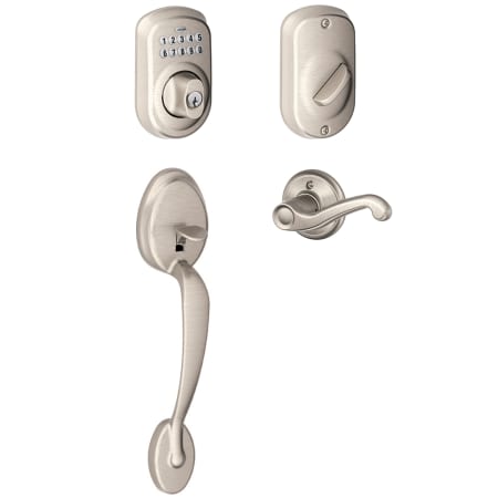 A large image of the Schlage FE365-PLY-FLA-LH Satin Nickel