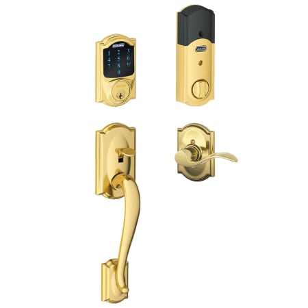 A large image of the Schlage FE469NX-CAM-ACC-CAM-LH Polished Brass